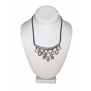 Chicos Necklace Funky Geometric Mixed Metal Hammered Articulated Statement Artsy